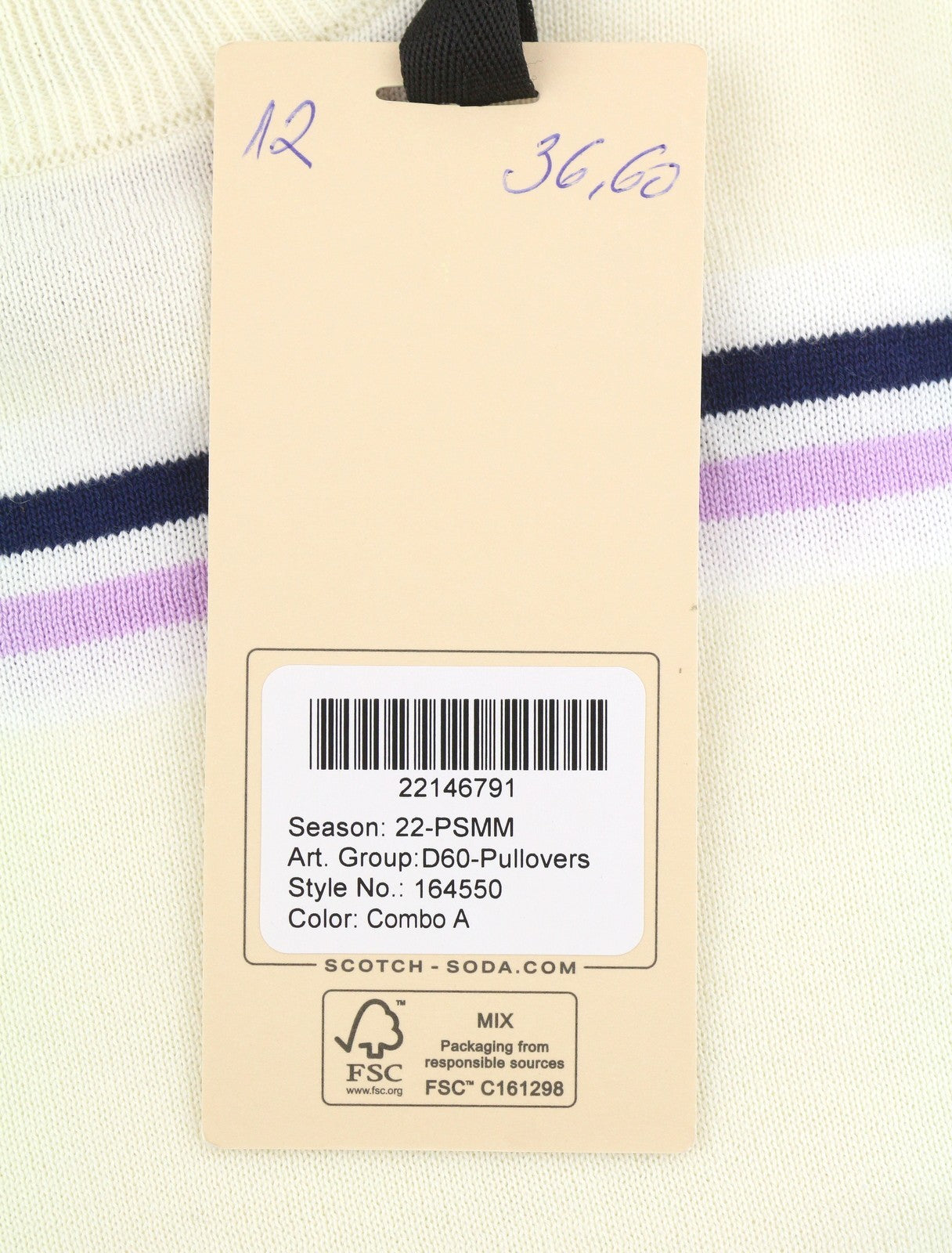 SCOTCH & SODA Men Jumper M White Striped Tight Knit Crew Neck Pull On