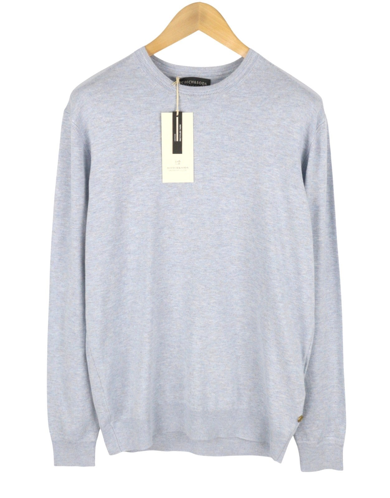 SCOTCH & SODA Men Jumper M Blue Melange Tight Knit Crew Neck Stretch Pull On