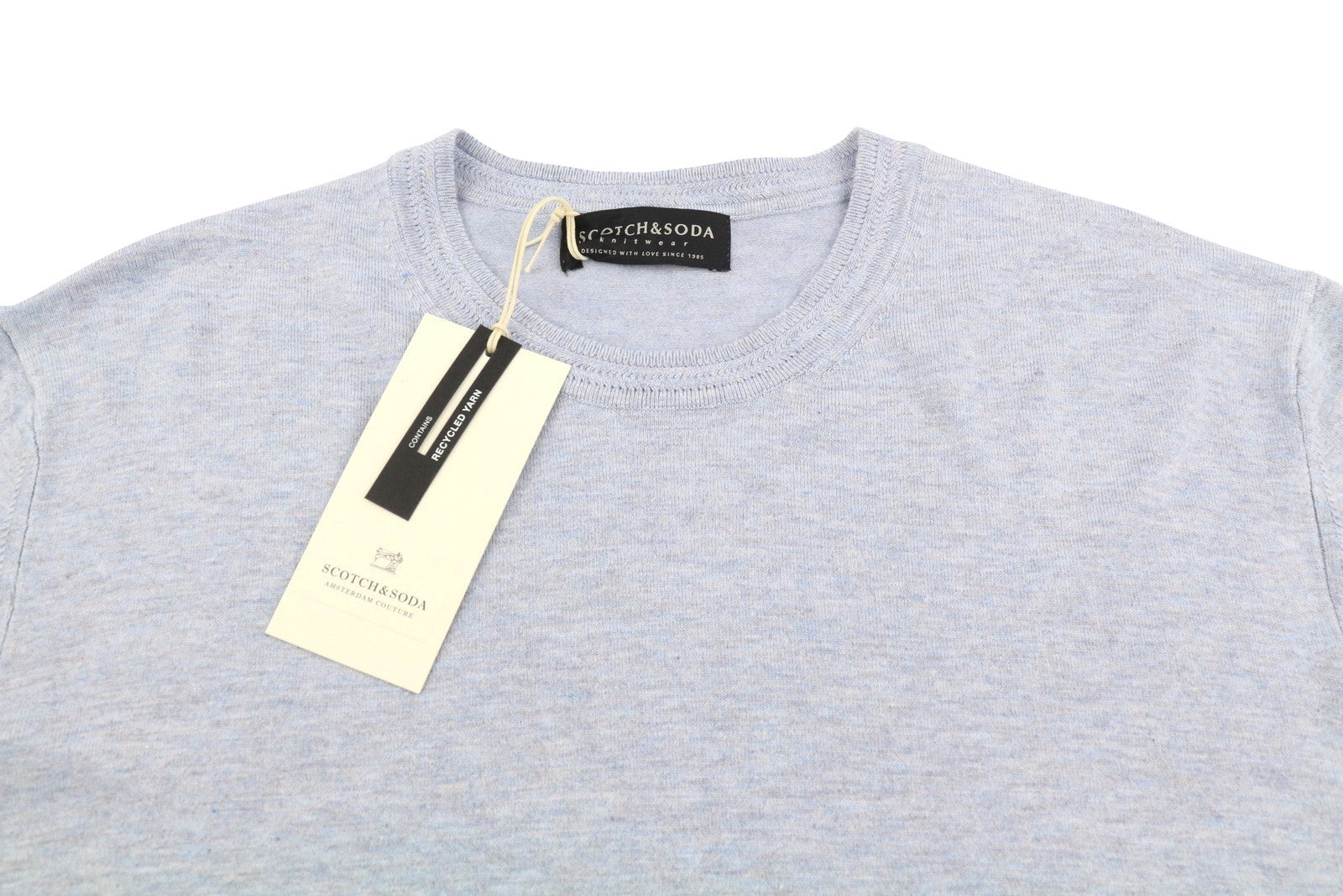 SCOTCH & SODA Men Jumper M Blue Melange Tight Knit Crew Neck Stretch Pull On