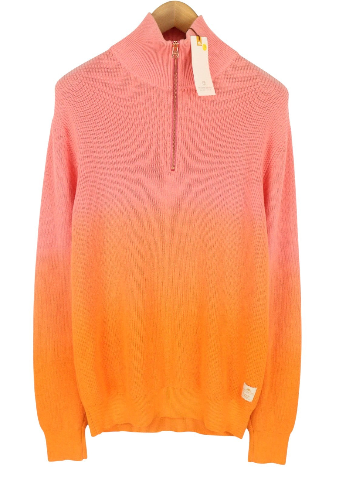 SCOTCH & SODA Men Jumper L Dip-Dyed Half Zip Ribbed Cotton Pull On