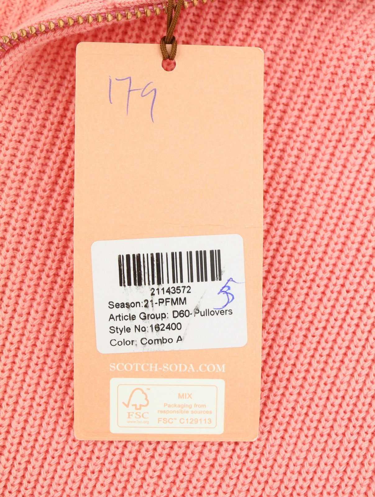 SCOTCH & SODA Men Jumper L Dip-Dyed Half Zip Ribbed Cotton Pull On