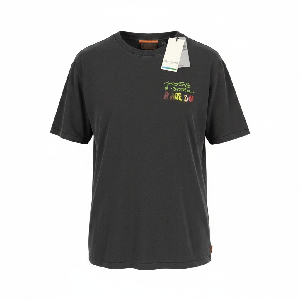 SCOTCH & SODA Men T-Shirt M Dark Grey Patterned Crew Neck Short Sleeve