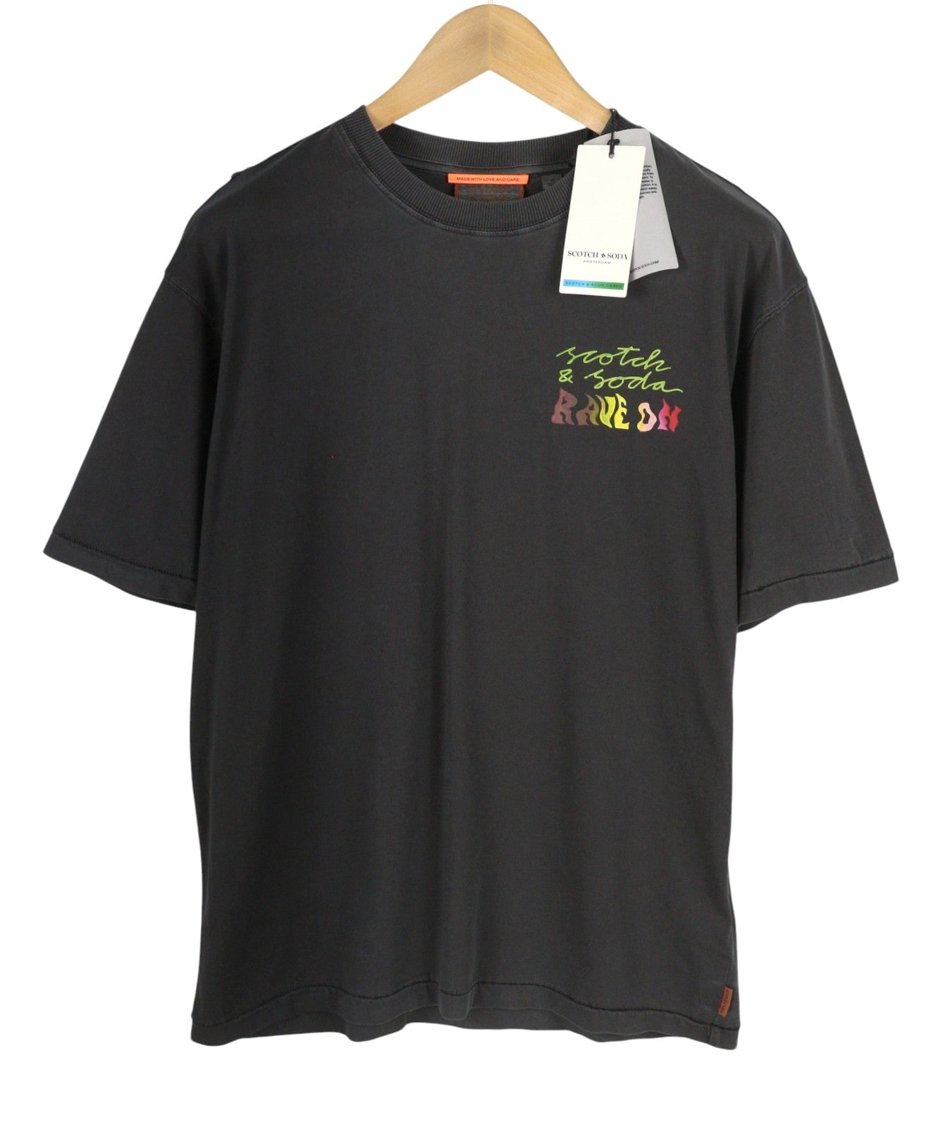 SCOTCH & SODA Men T-Shirt M Dark Grey Patterned Crew Neck Short Sleeve