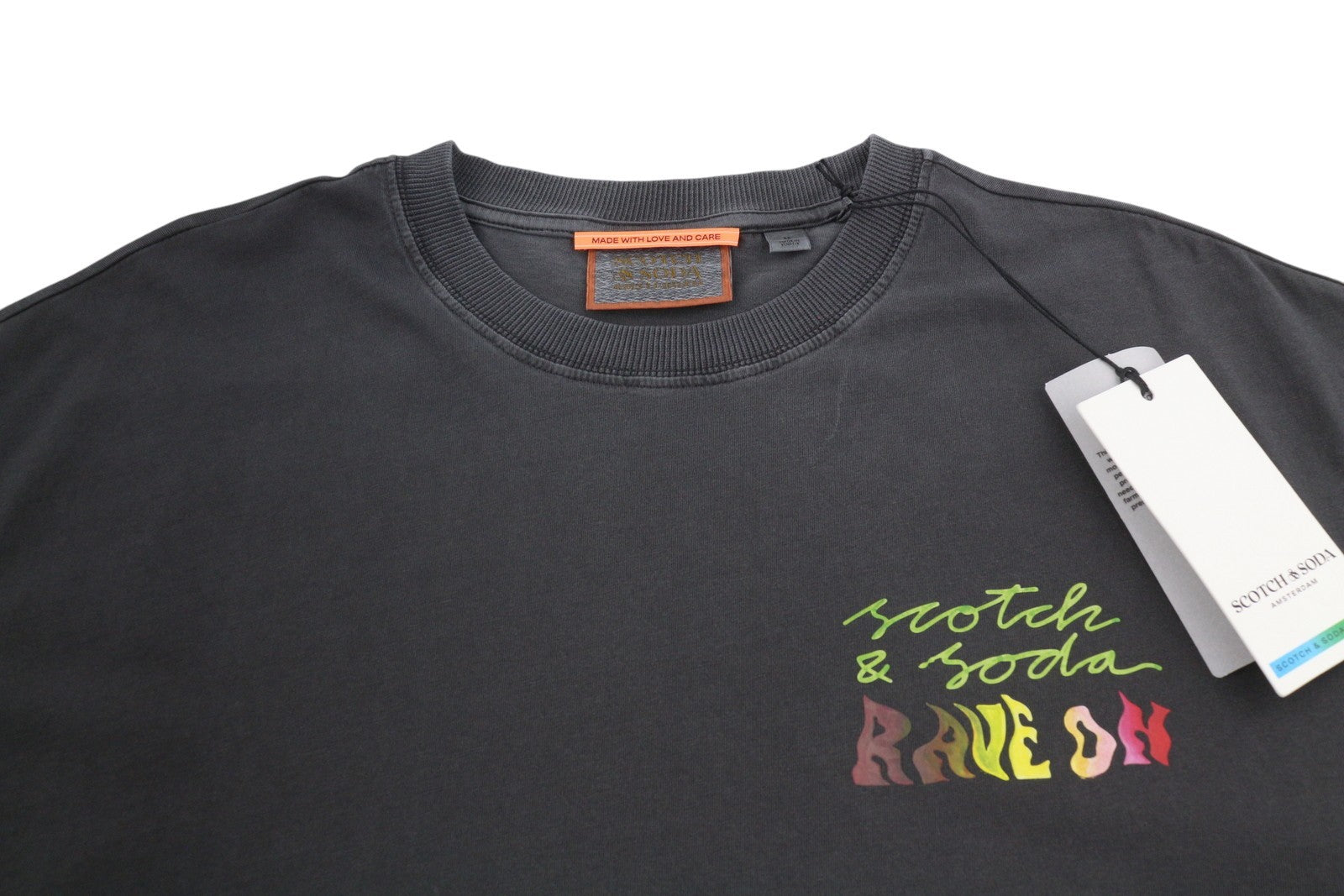 SCOTCH & SODA Men T-Shirt M Dark Grey Patterned Crew Neck Short Sleeve