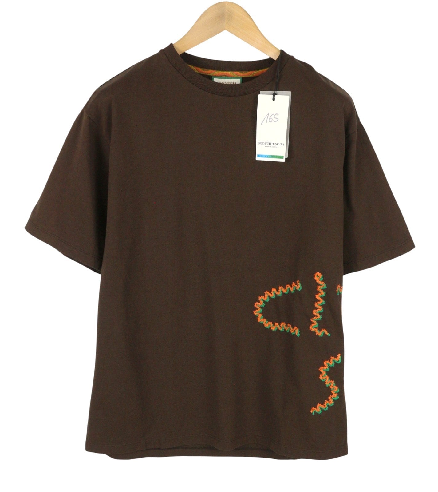 SCOTCH & SODA Men T-Shirt M Brown Embroidered Crew Neck Short Sleeve