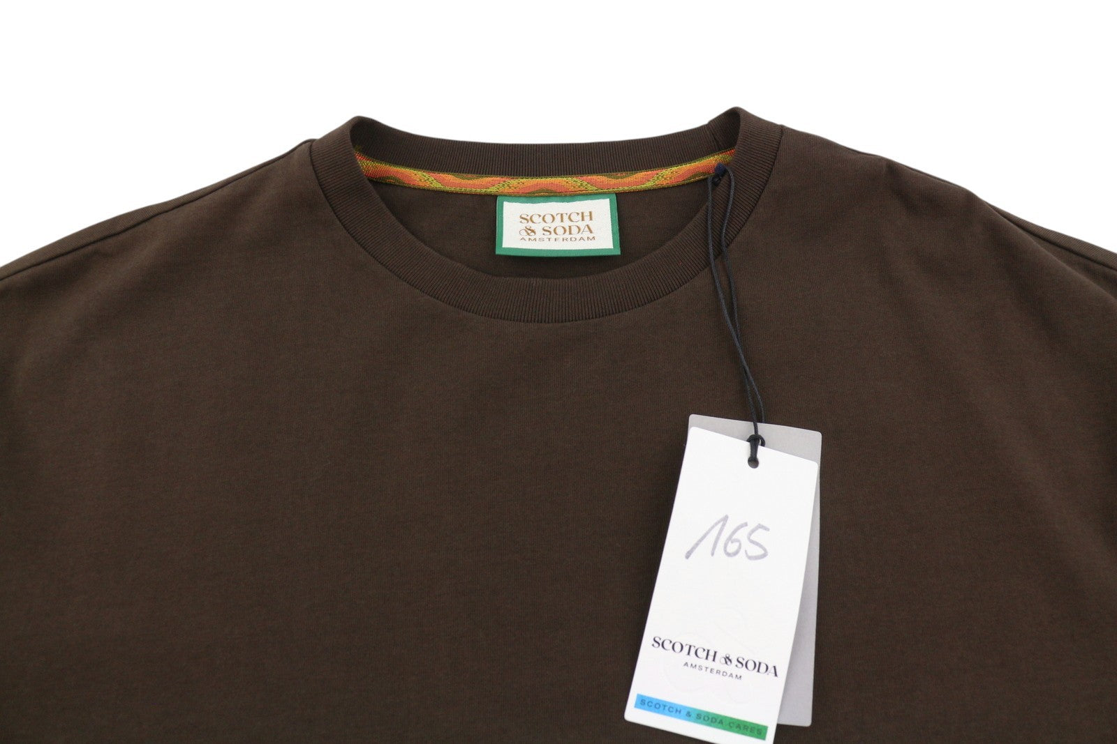 SCOTCH & SODA Men T-Shirt M Brown Embroidered Crew Neck Short Sleeve