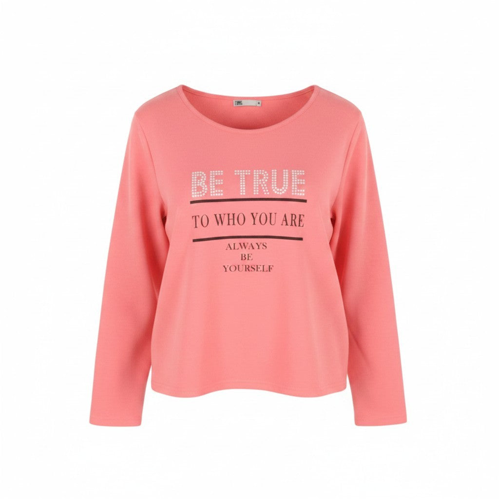 BLACKOUT DNN Marina Women Sweatshirt M Pink Patterned Round Neck Pull On