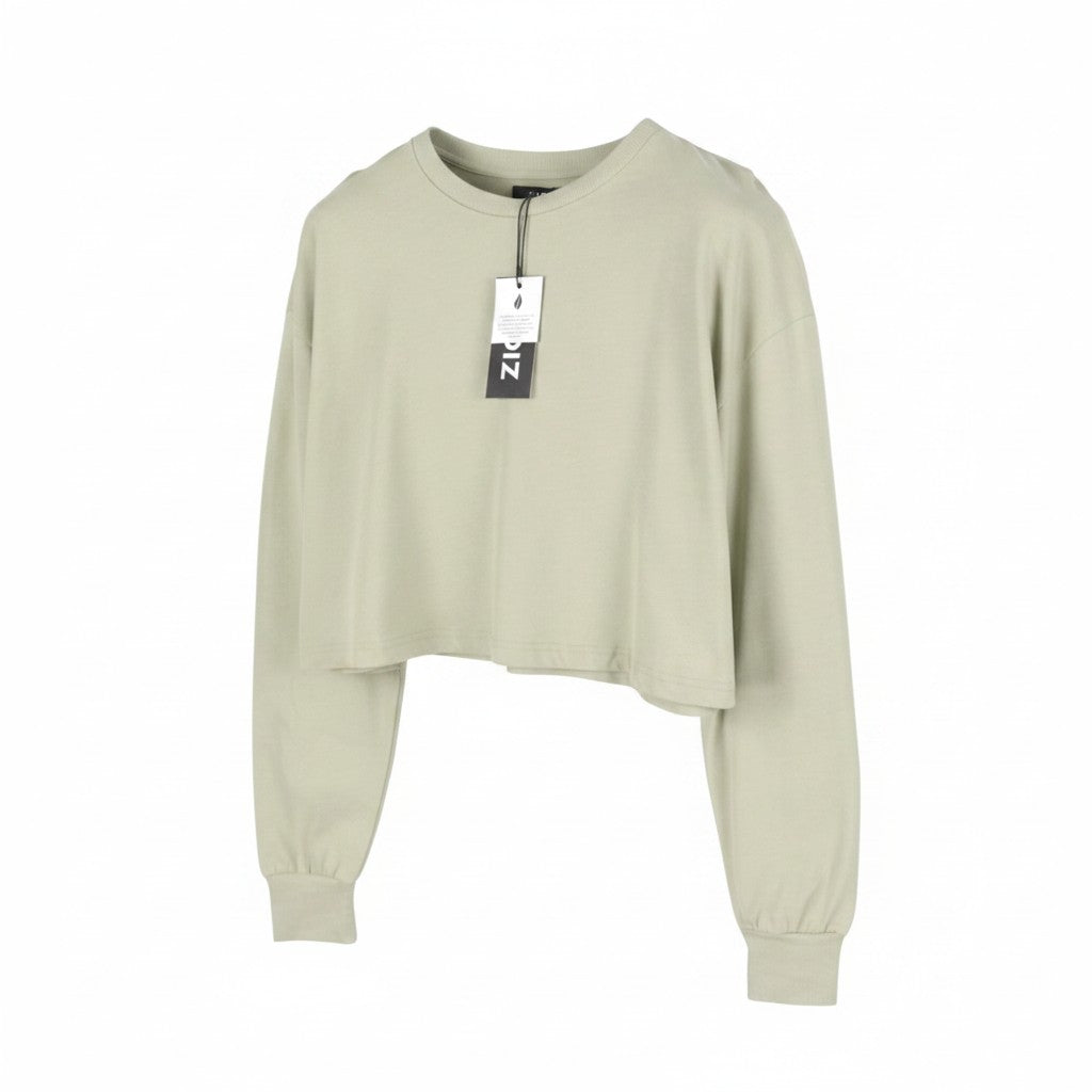 ZIGN Women Sweatshirt L Light Green Crew Neck Cropped Pull On