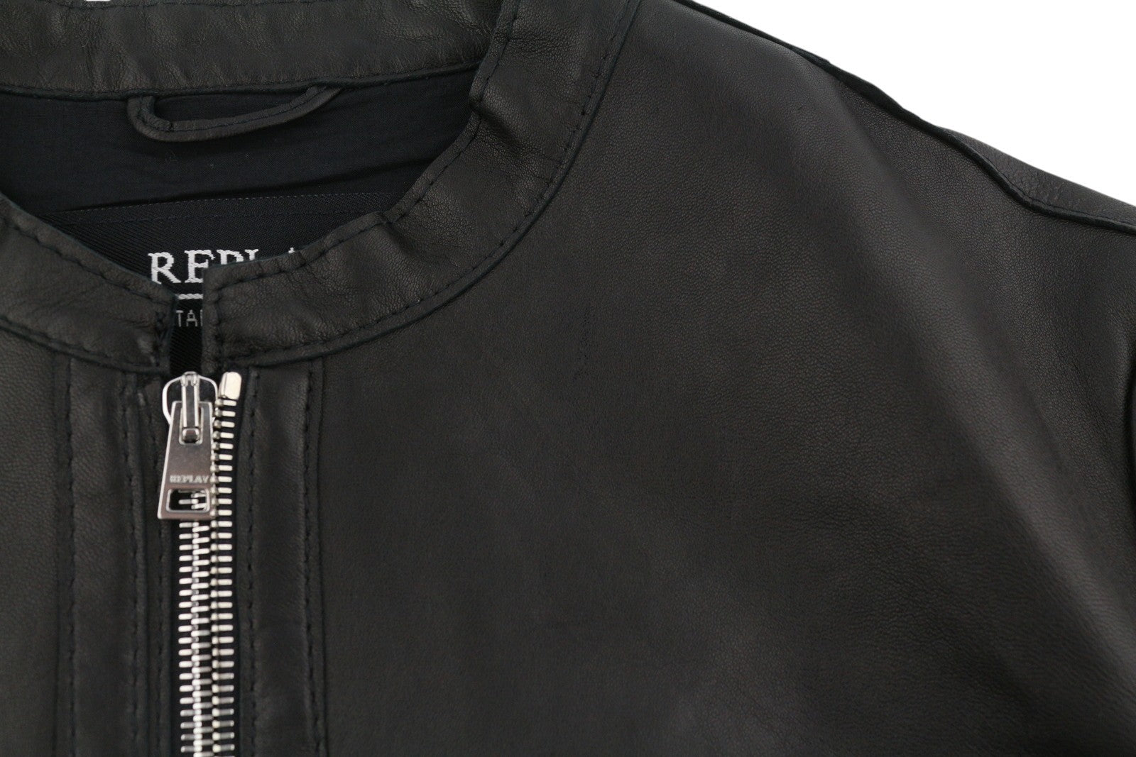 REPLAY Women Jacket S Black Lambskin Leather Lightweight Biker RRP399