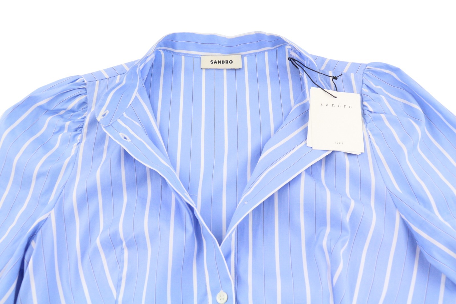 SANDRO Romance Women Dress 36 S Blue Tiered Lace Striped 3/4 Sleeves RRP395