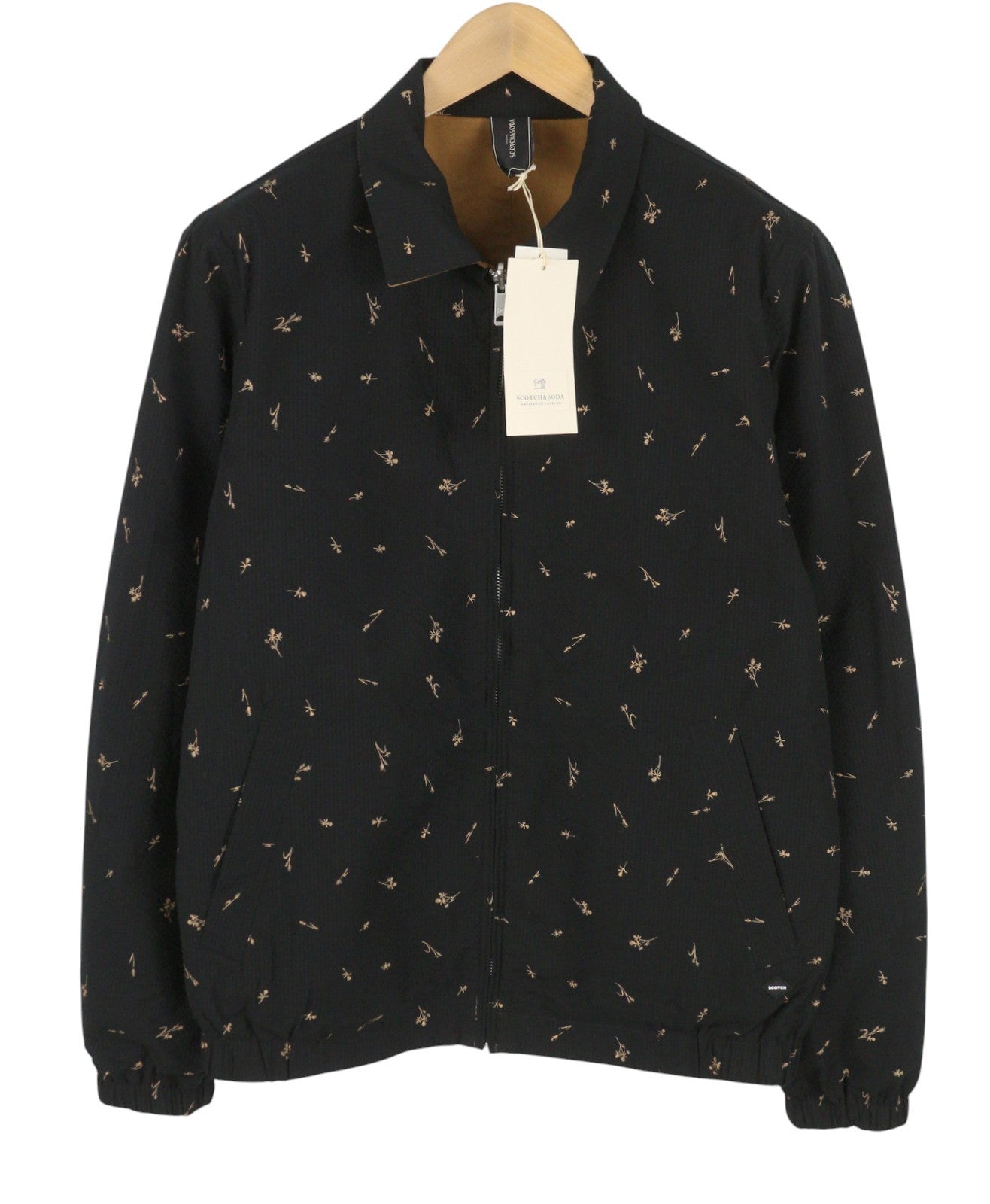 SCOTCH & SODA Men Jacket M Black Patterned Reversible Full Zip Lightweight