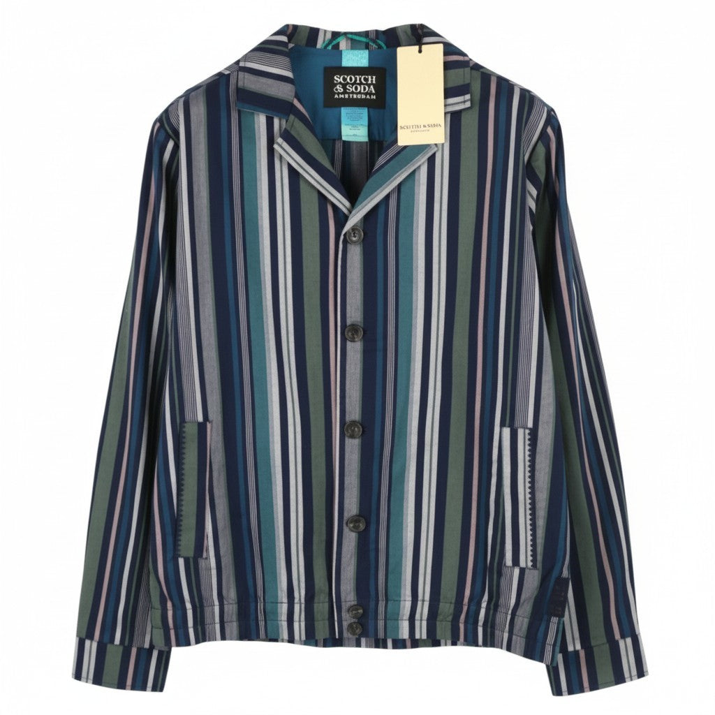 SCOTCH & SODA Men Jacket M Blue Pinstriped Button-Up Notch Neck Lightweight
