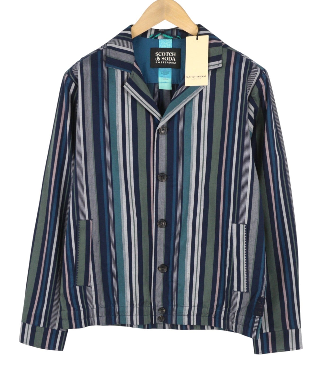 SCOTCH & SODA Men Jacket M Blue Pinstriped Button-Up Notch Neck Lightweight