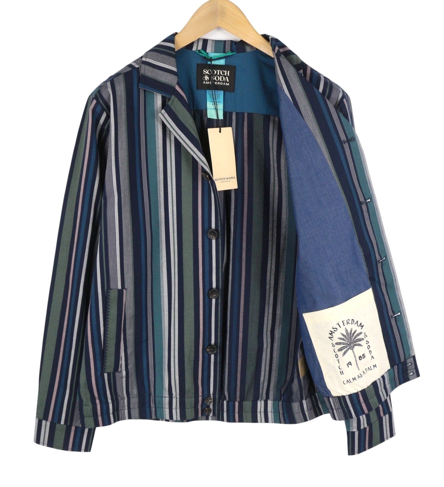 SCOTCH & SODA Men Jacket M Blue Pinstriped Button-Up Notch Neck Lightweight