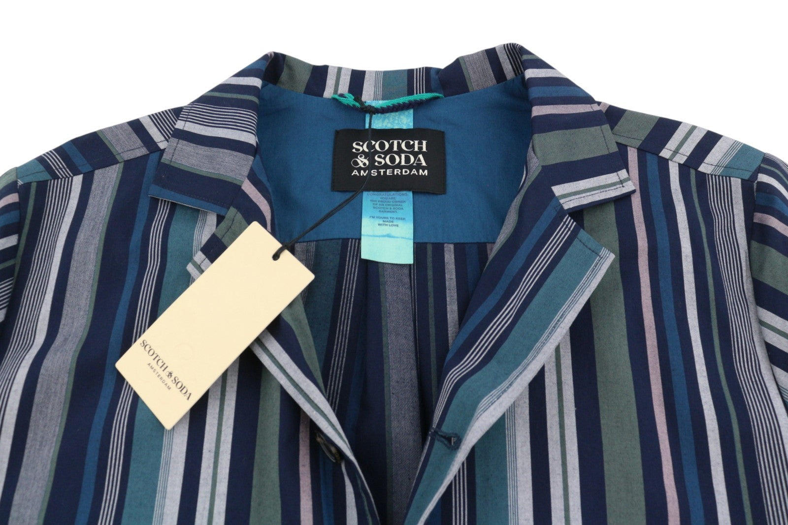 SCOTCH & SODA Men Jacket M Blue Pinstriped Button-Up Notch Neck Lightweight