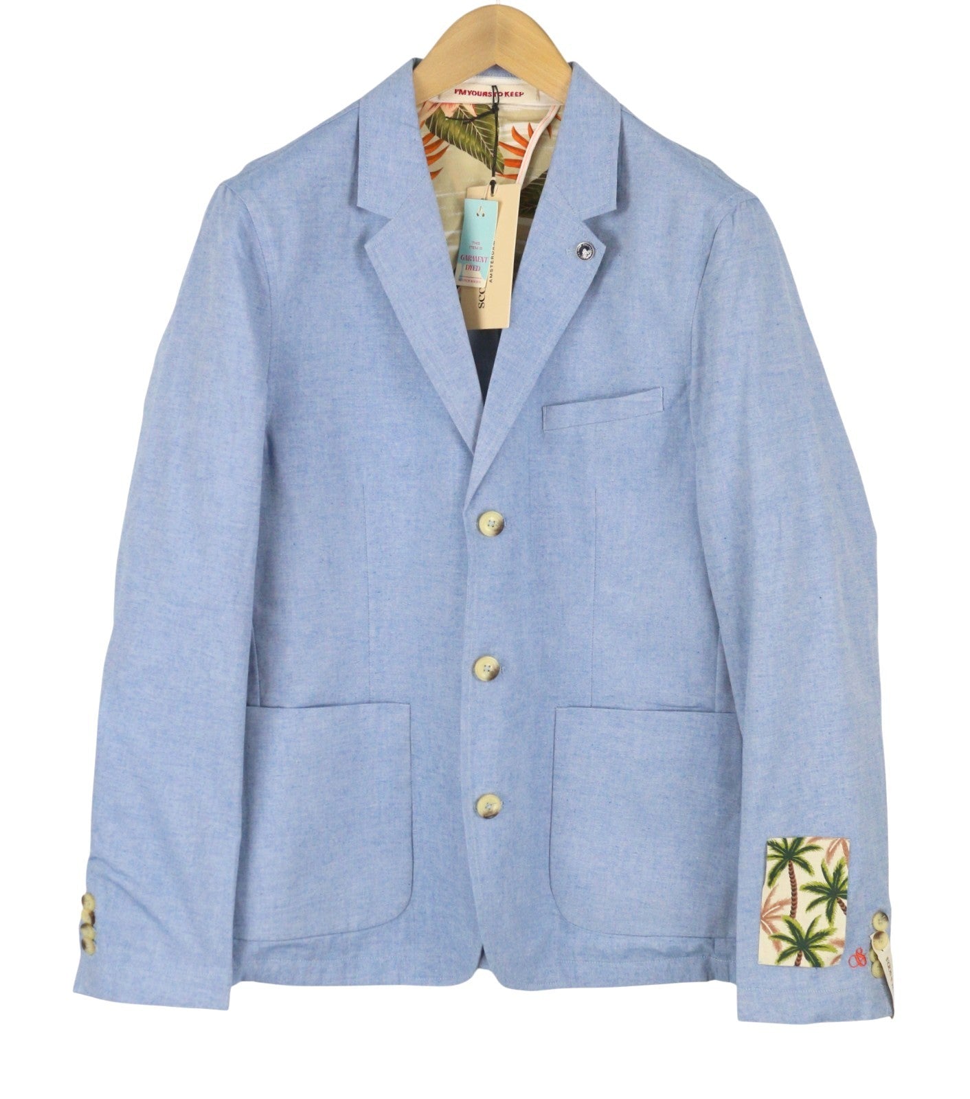 SCOTCH & SODA Men Blazer M Blue Melange Notch Lapel Half Lined 3 Buttons