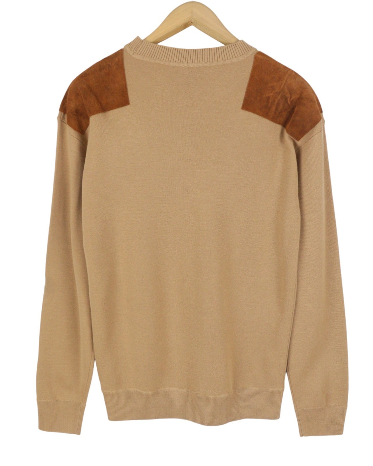 SCOTCH & SODA Men Jumper M Brown Leather Shoulder Patches Knitted Pull On