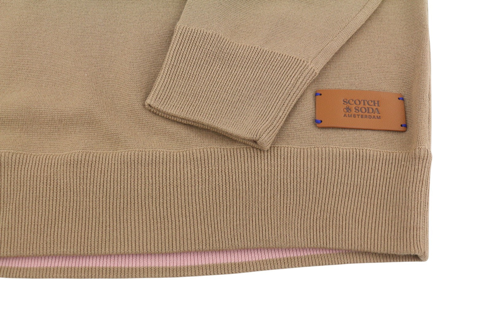 SCOTCH & SODA Men Jumper M Brown Leather Shoulder Patches Knitted Pull On
