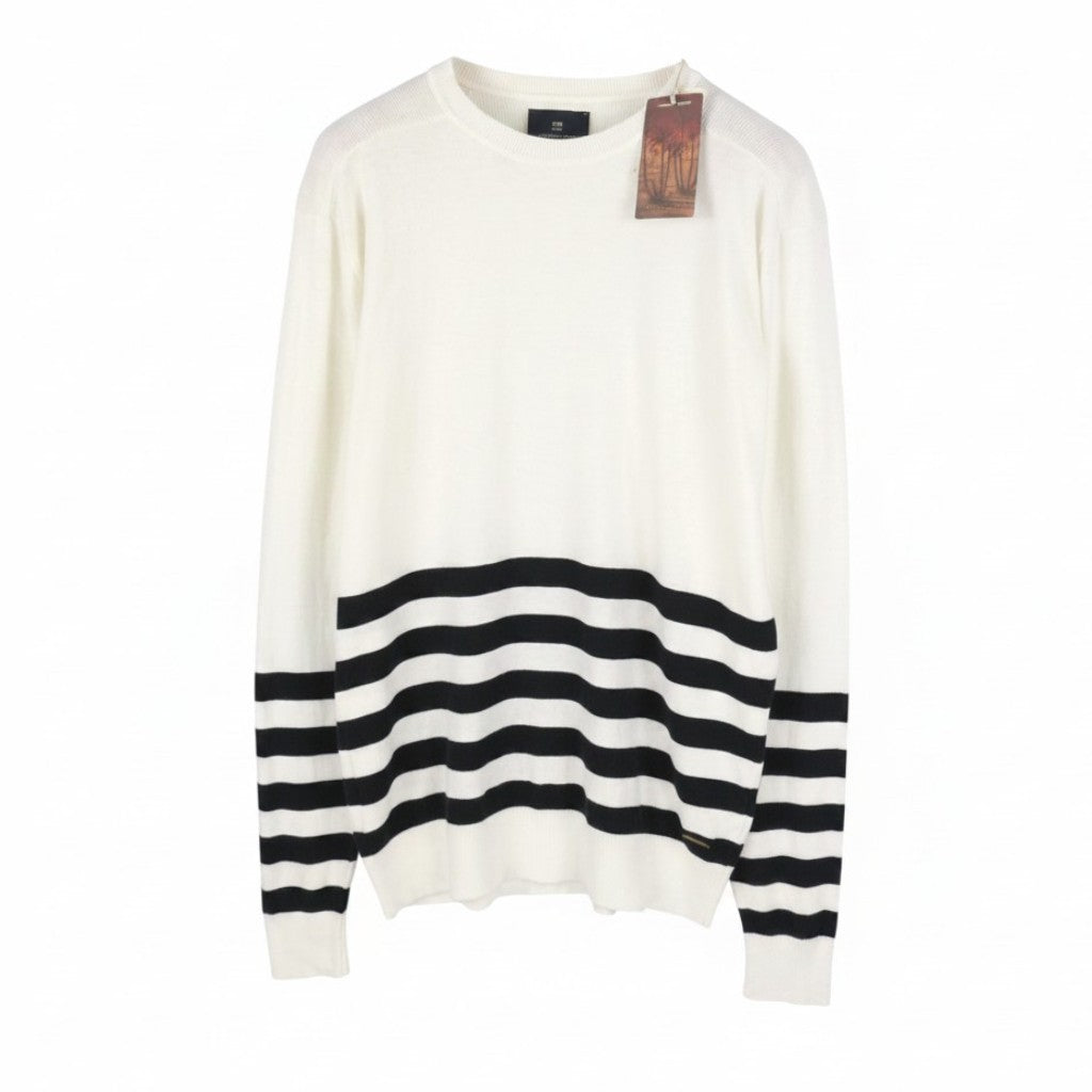 SCOTCH & SODA Men Jumper M White Cashmere Blend Striped Crew Neck Pull On