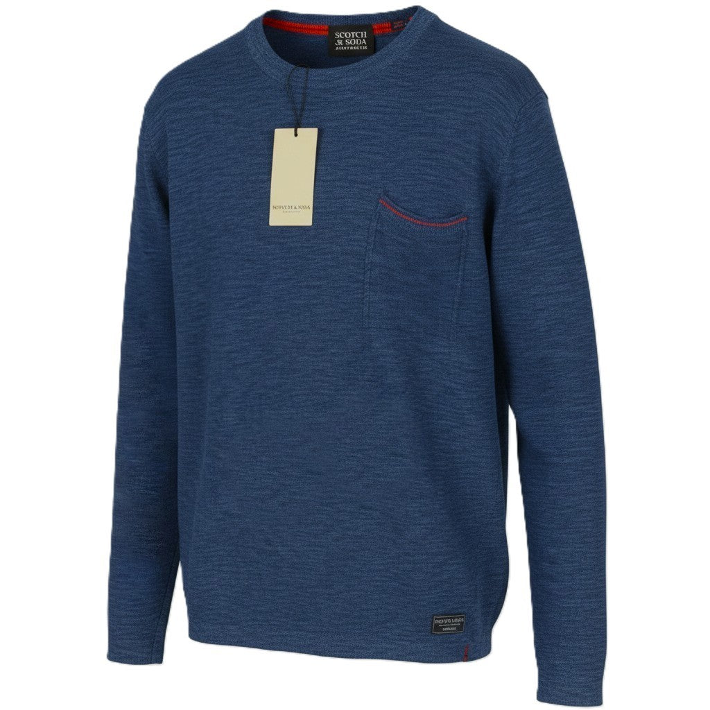 SCOTCH & SODA Men Jumper M Blue Melange Patch Pocket Crew Neck Pull On