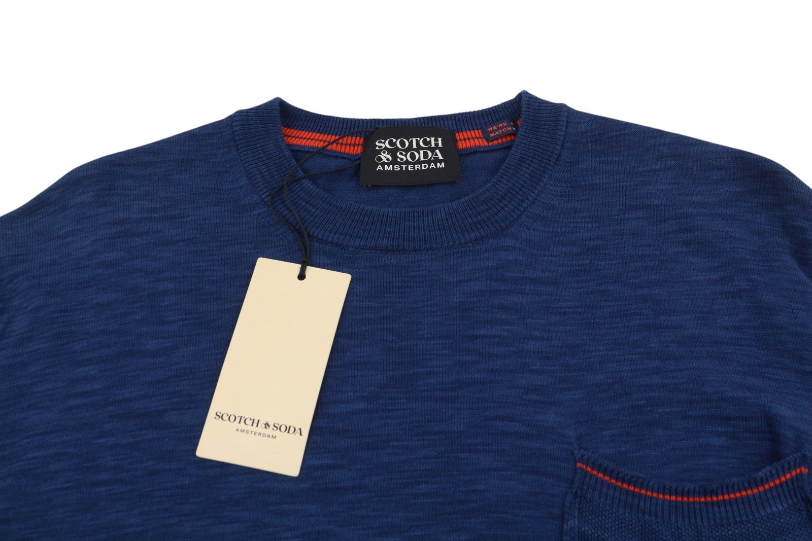 SCOTCH & SODA Men Jumper M Blue Melange Patch Pocket Crew Neck Pull On
