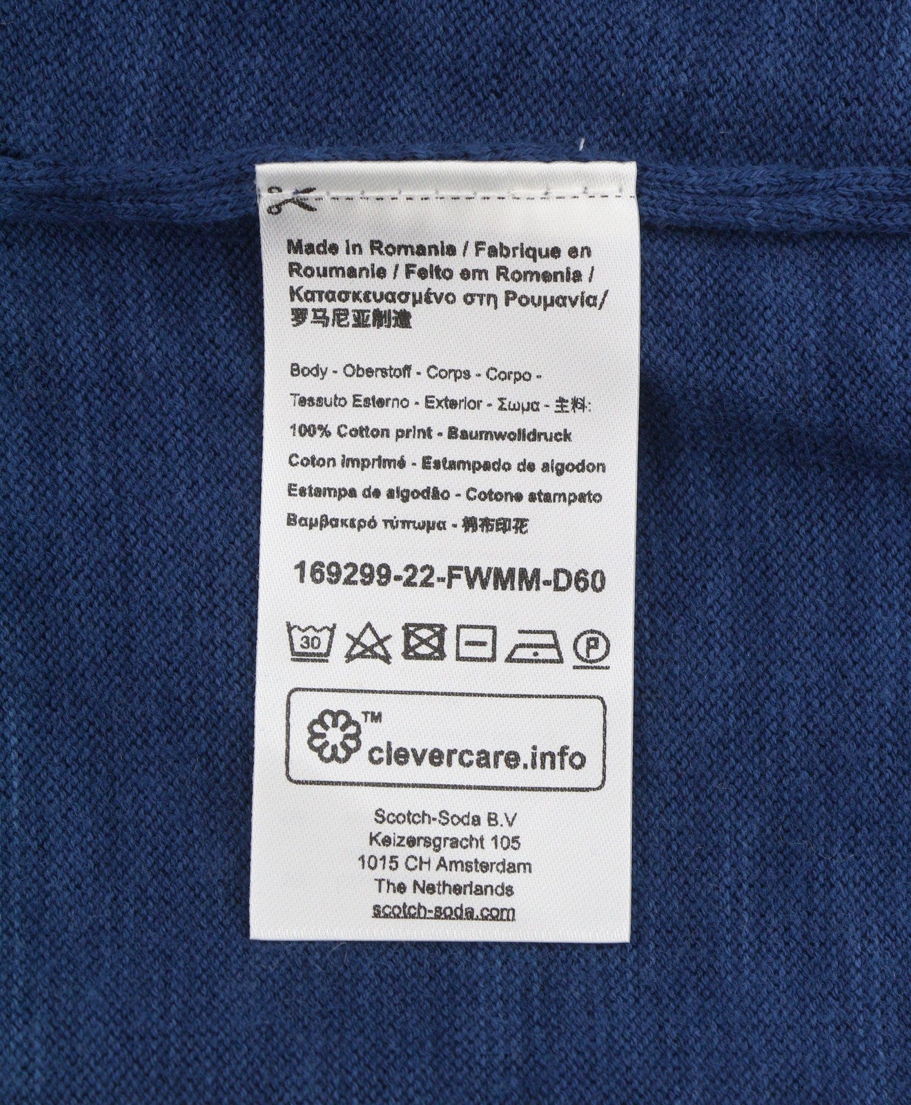 SCOTCH & SODA Men Jumper M Blue Melange Patch Pocket Crew Neck Pull On