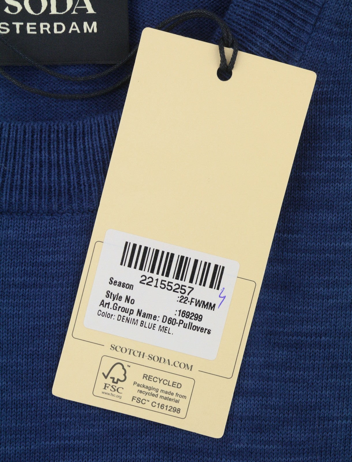 SCOTCH & SODA Men Jumper M Blue Melange Patch Pocket Crew Neck Pull On