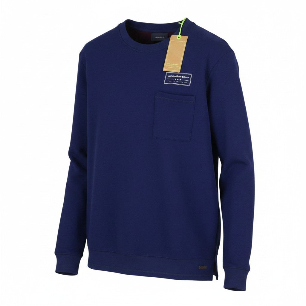 SCOTCH & SODA Men Sweatshirt L Blue Patch Pocket Crew Neck Pull On