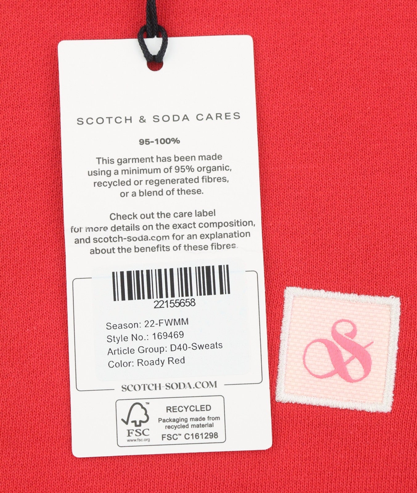 SCOTCH & SODA Men Sweatshirt M Red Organic Cotton Crew Neck Pull On