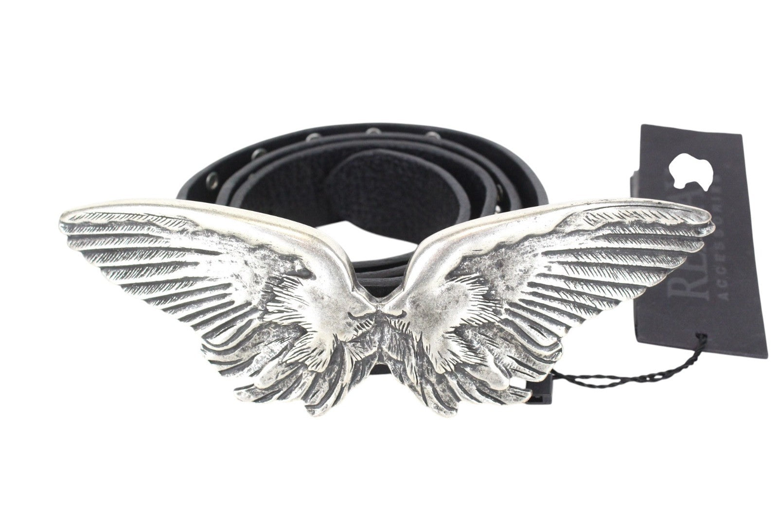 REPLAY Unisex Belt 75 cm Casual Black 100% Cow Leather Studs Wing Buckle