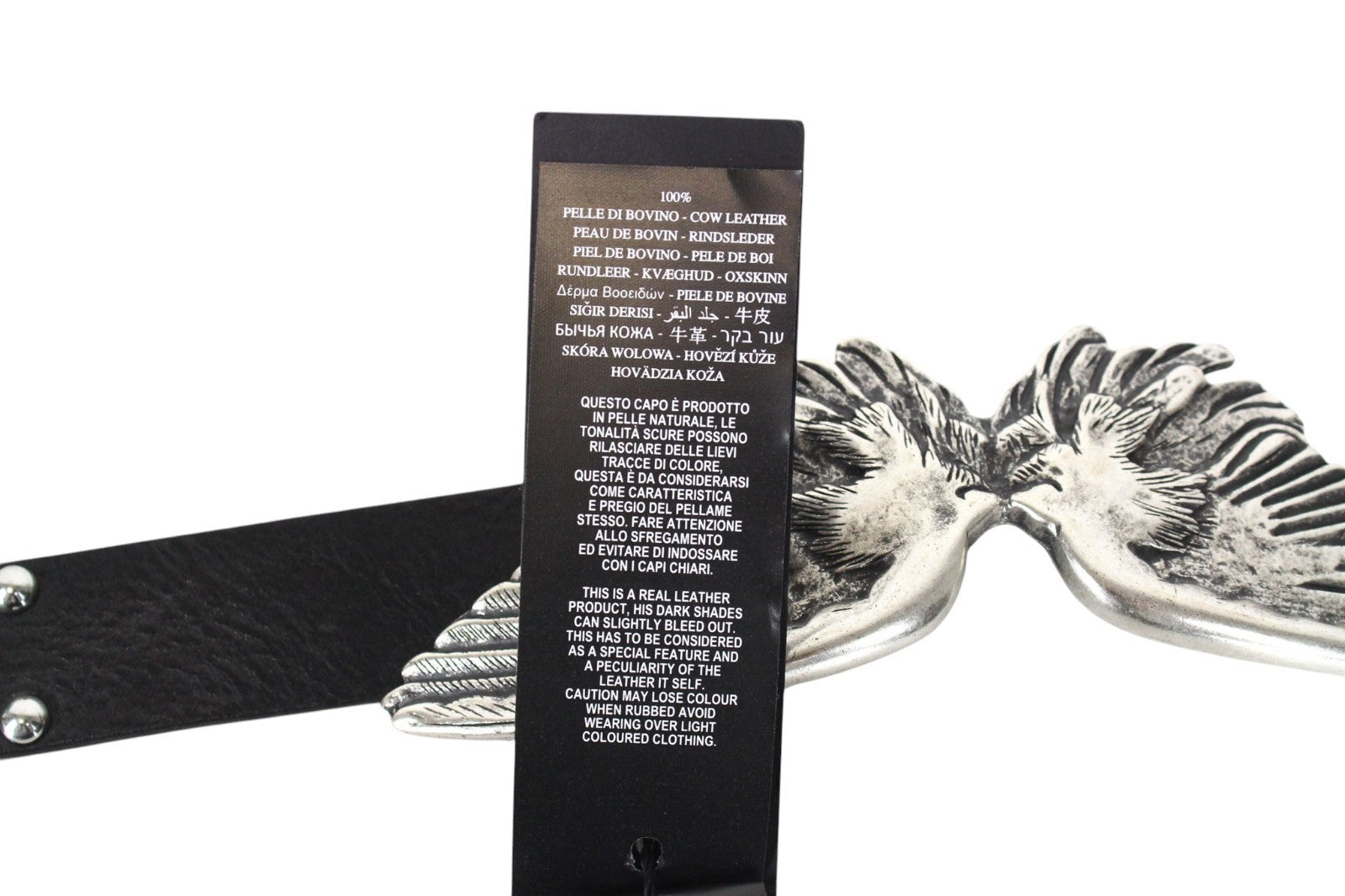 REPLAY Unisex Belt 75 cm Casual Black 100% Cow Leather Studs Wing Buckle