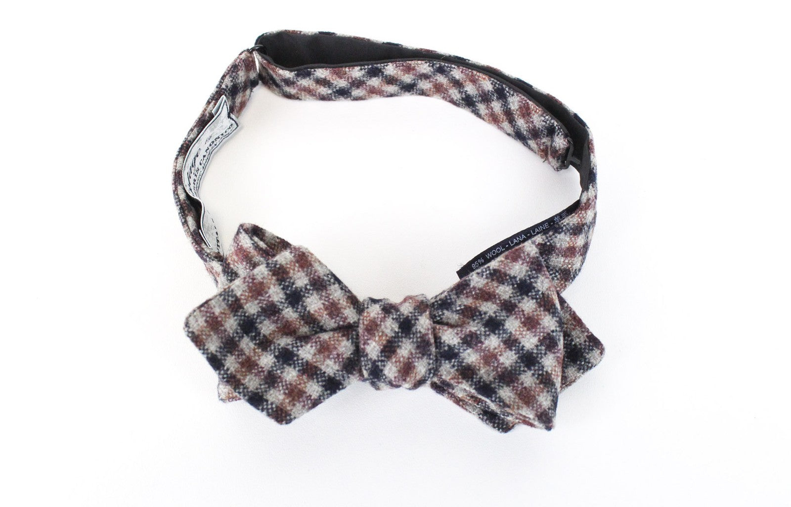 SUITSUPPLY Men Bowtie ~48 cm Grey Brown Checked Pattern Wool Silk Butterfly