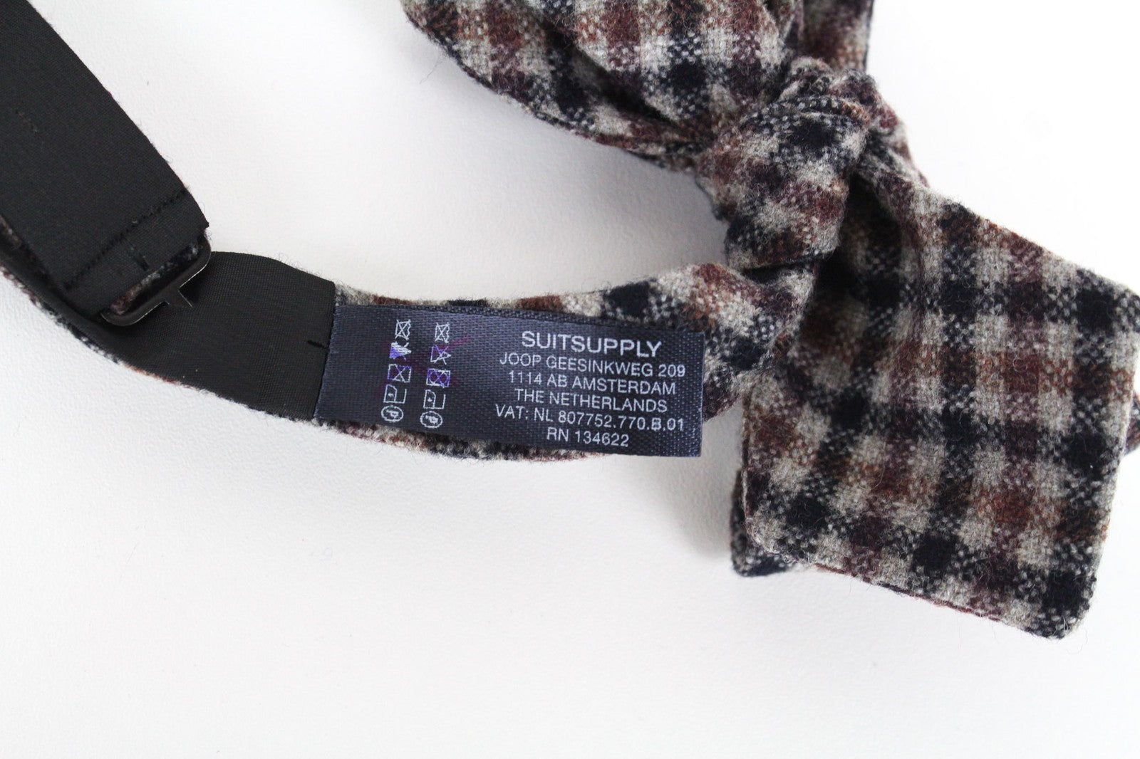 SUITSUPPLY Men Bowtie ~48 cm Grey Brown Checked Pattern Wool Silk Butterfly