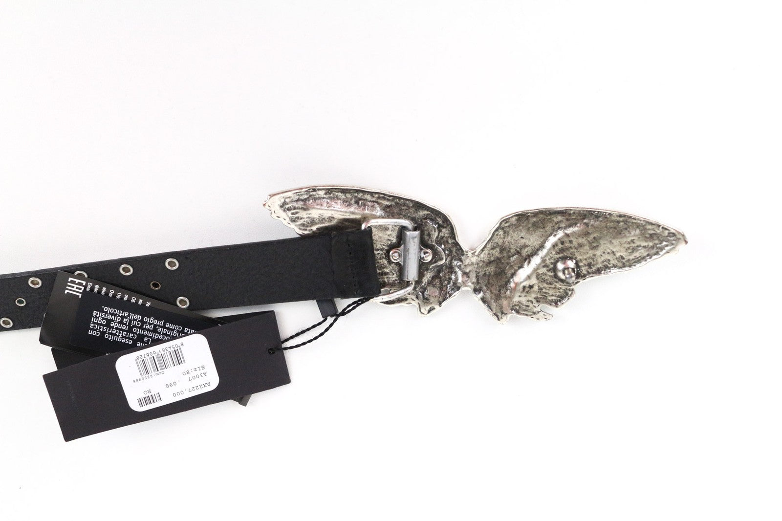 REPLAY Men Belt 80 cm Casual Black Genuine Cow Leather Studs Wings Buckle