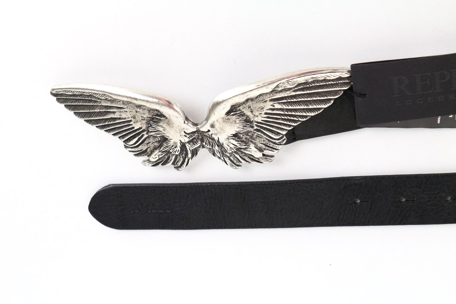 REPLAY Men Belt 80 cm Casual Black Genuine Cow Leather Studs Wings Buckle