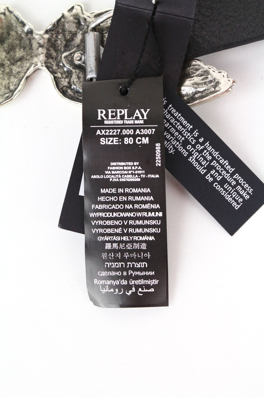 REPLAY Men Belt 80 cm Casual Black Genuine Cow Leather Studs Wings Buckle