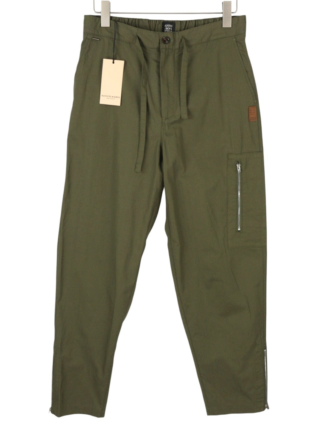 SCOTCH & SODA Men Trousers W33/L29 Green Drawcord Waist Zip Hem Casual