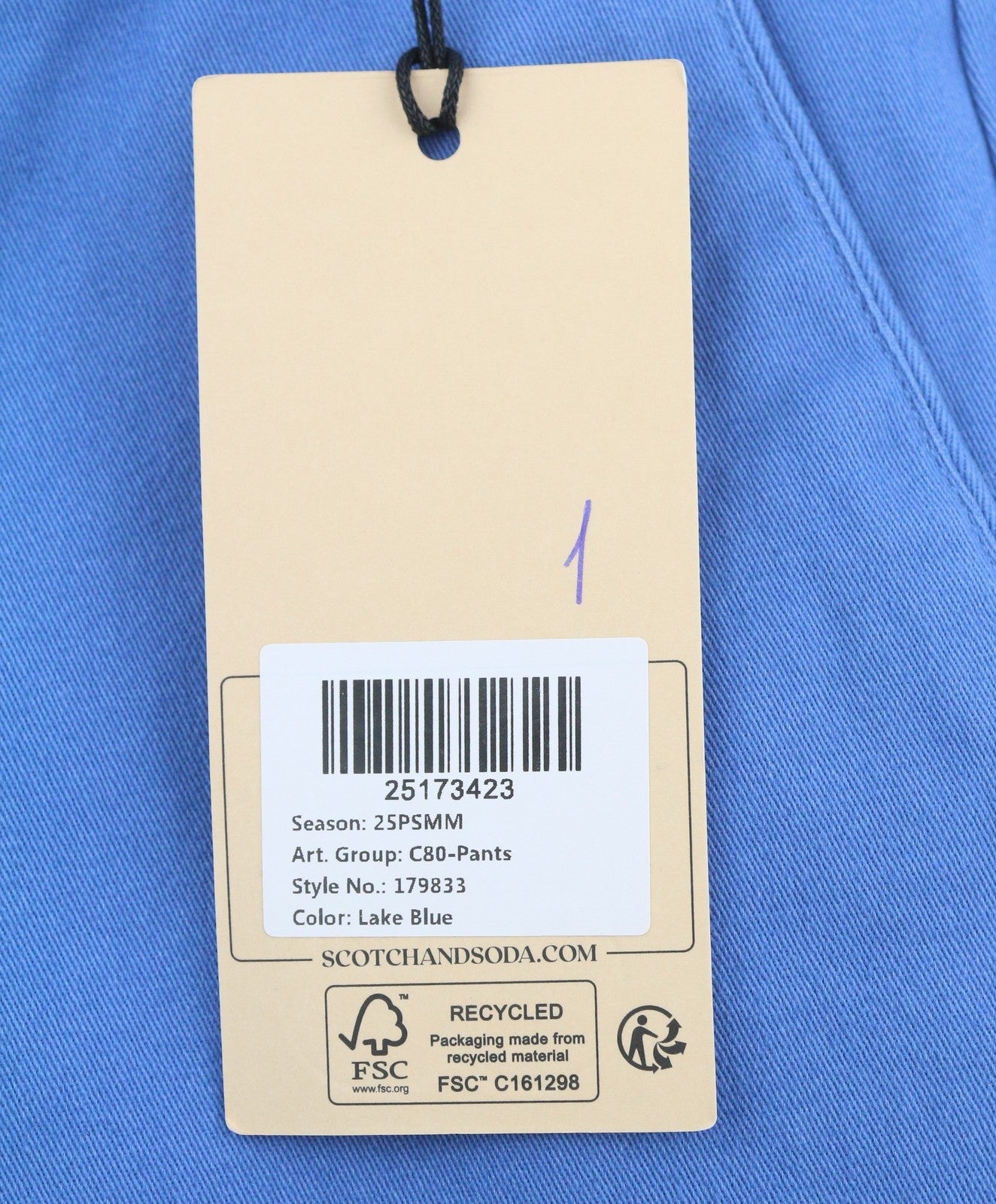 SCOTCH & SODA The Drift Men Trousers W31/L32 Blue Tapered Stretch Chinos