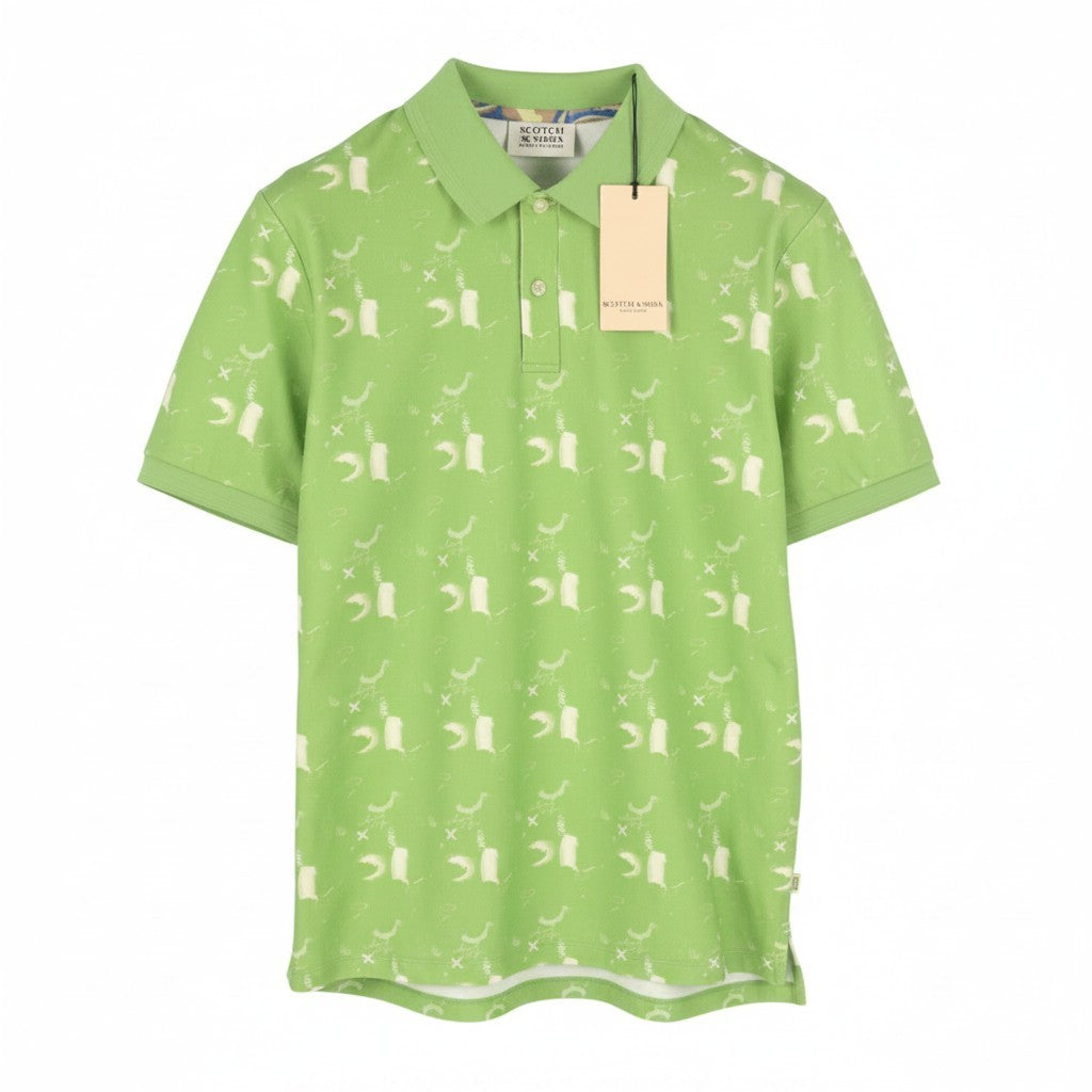 SCOTCH & SODA Men Polos M Abstract Green Aop Cotton Short Sleeved