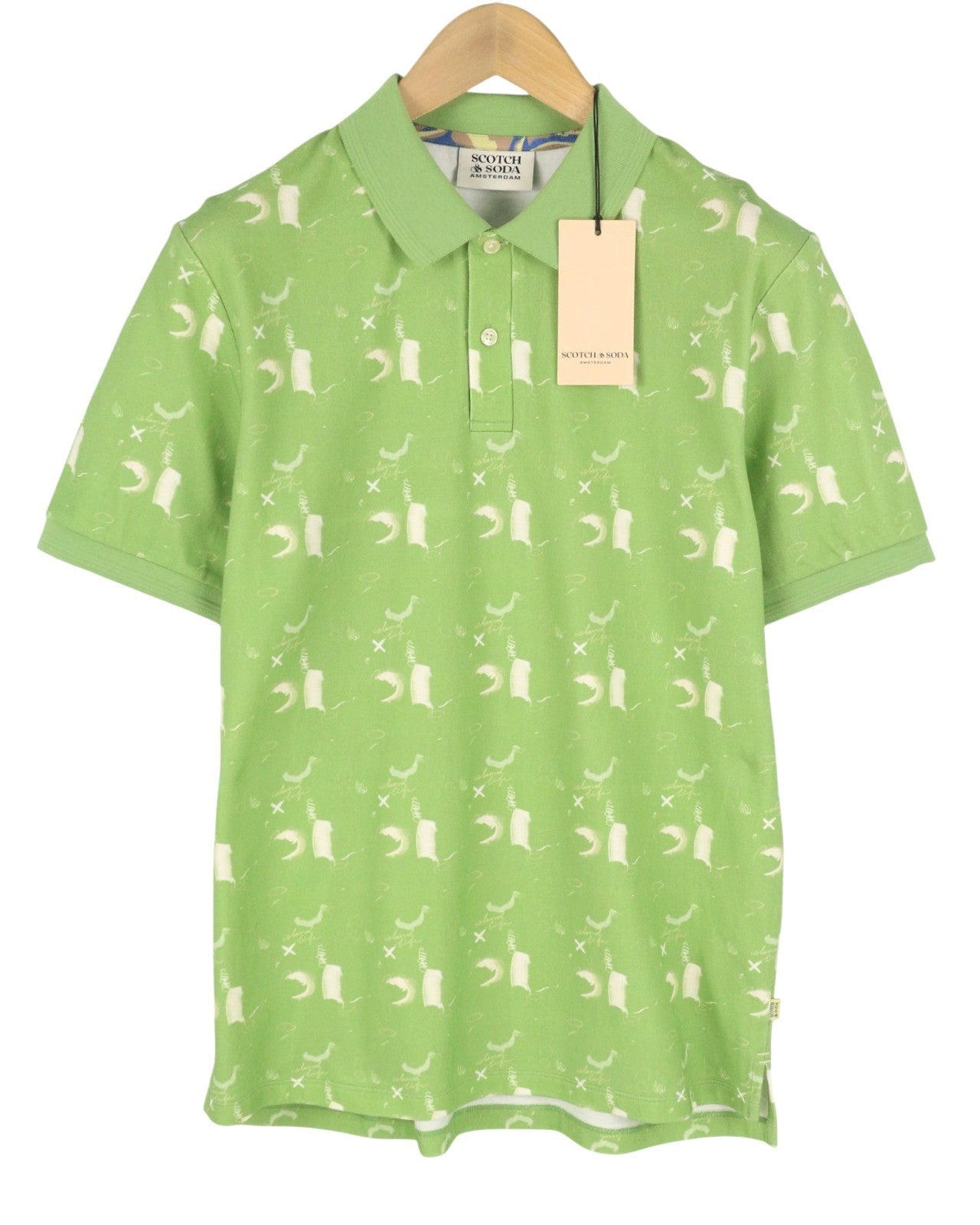 SCOTCH & SODA Men Polos M Abstract Green Aop Cotton Short Sleeved