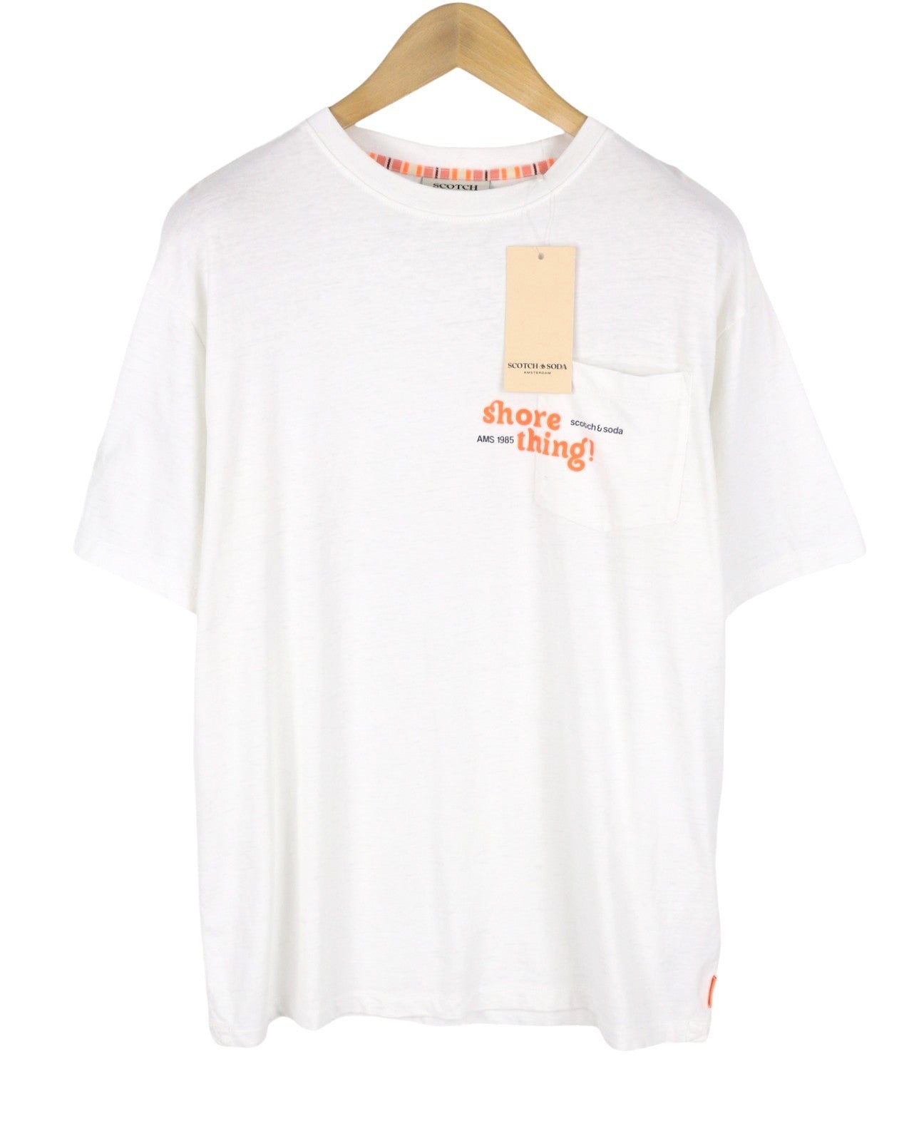 SCOTCH & SODA Men T-Shirt M White Linen Blend Crew Neck Tricot Short Sleeve