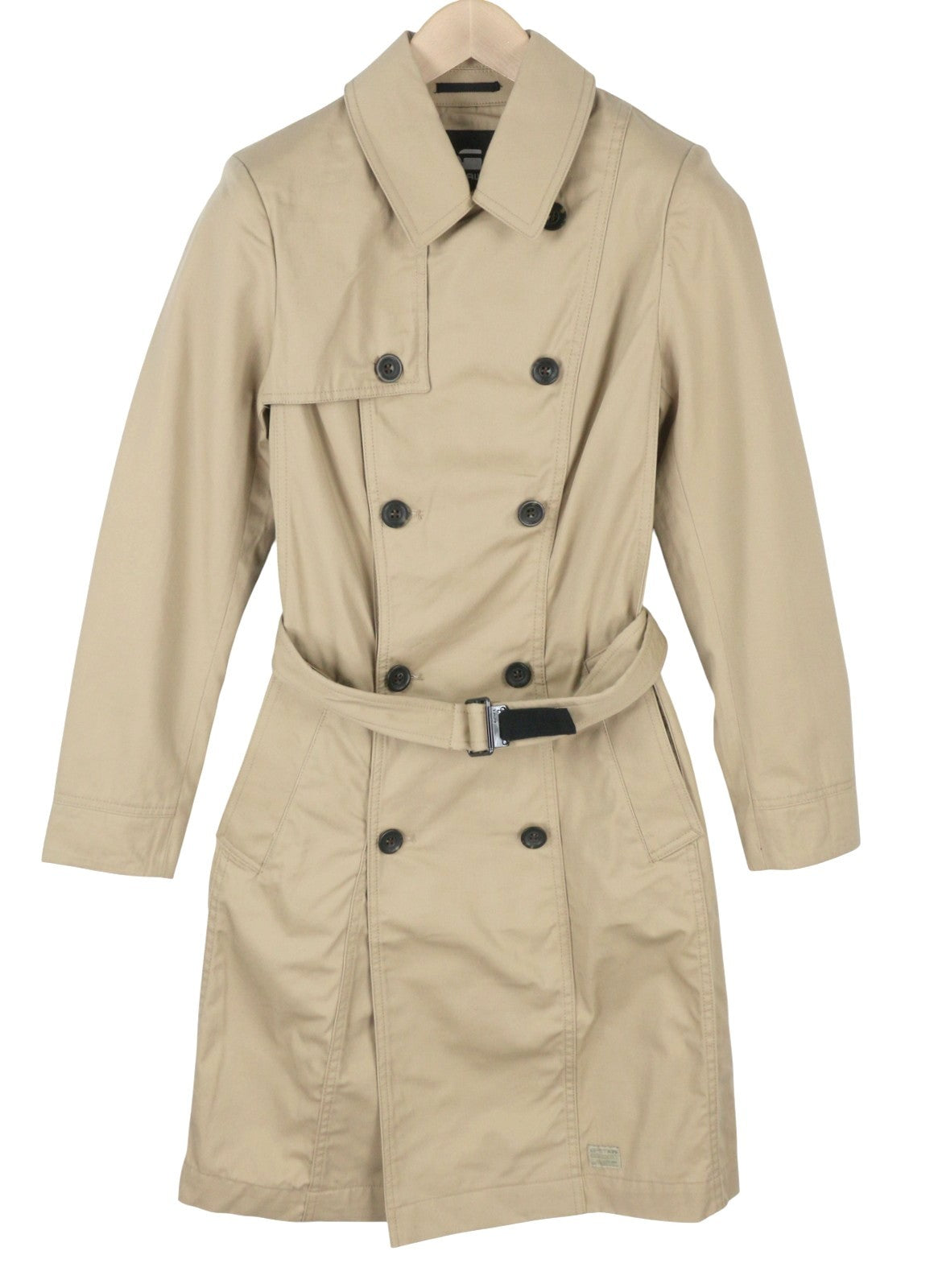 G-STAR Trench Women Coat S Beige Belted Double Breasted Longline