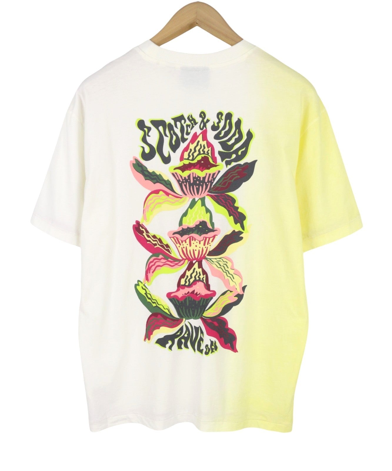 SCOTCH & SODA Men T-Shirt M White Graphic Print Tricot Crew Neck Short Sleeve