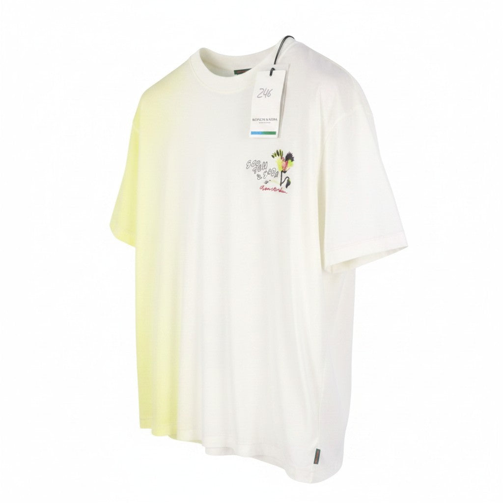 SCOTCH & SODA Men T-Shirt M White Graphic Print Tricot Crew Neck Short Sleeve