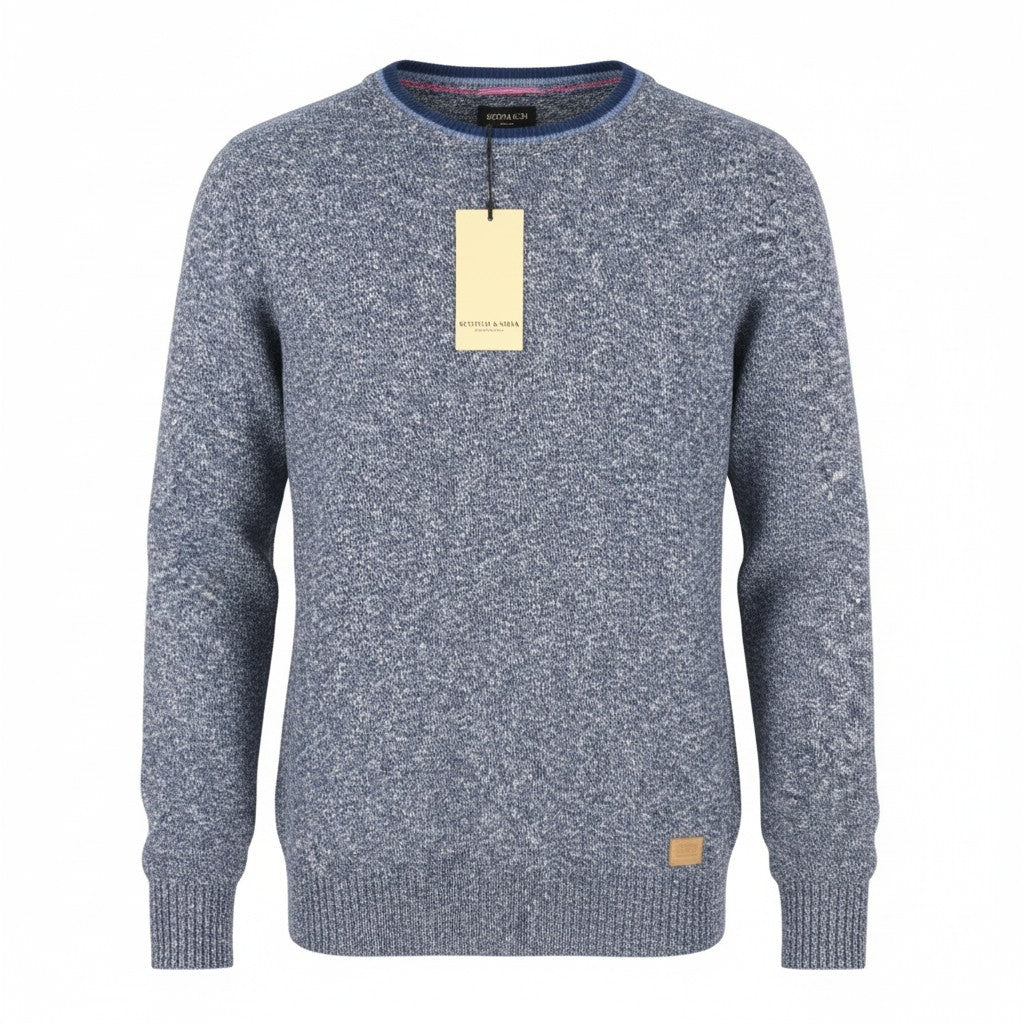 SCOTCH & SODA Men Jumper M Blue Melange Crew Neck Tight Knit Pull On
