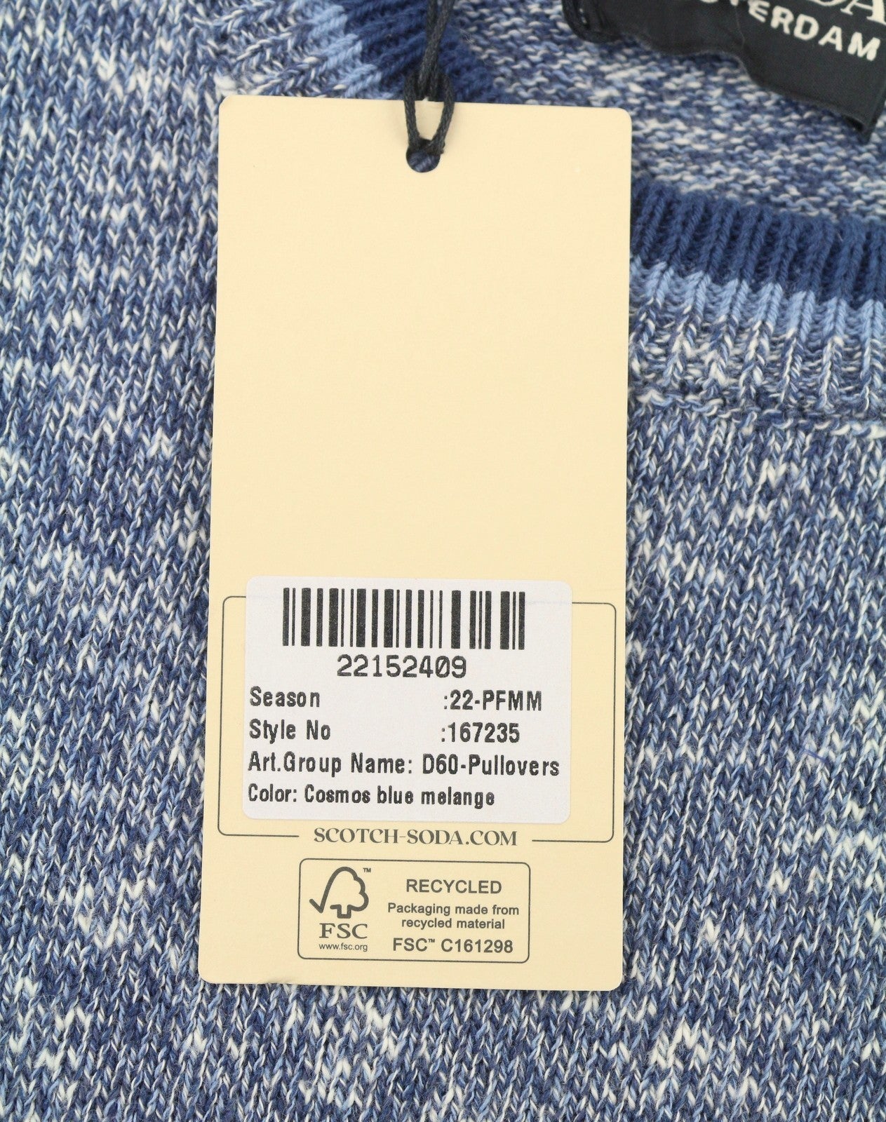 SCOTCH & SODA Men Jumper M Blue Melange Crew Neck Tight Knit Pull On