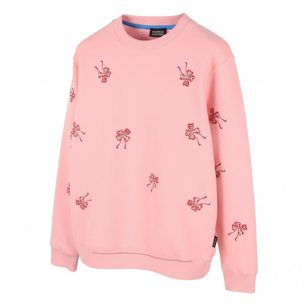 SCOTCH & SODA Men Sweatshirt M Pink Embroidered Crew Collar Long Sleeve Pull On