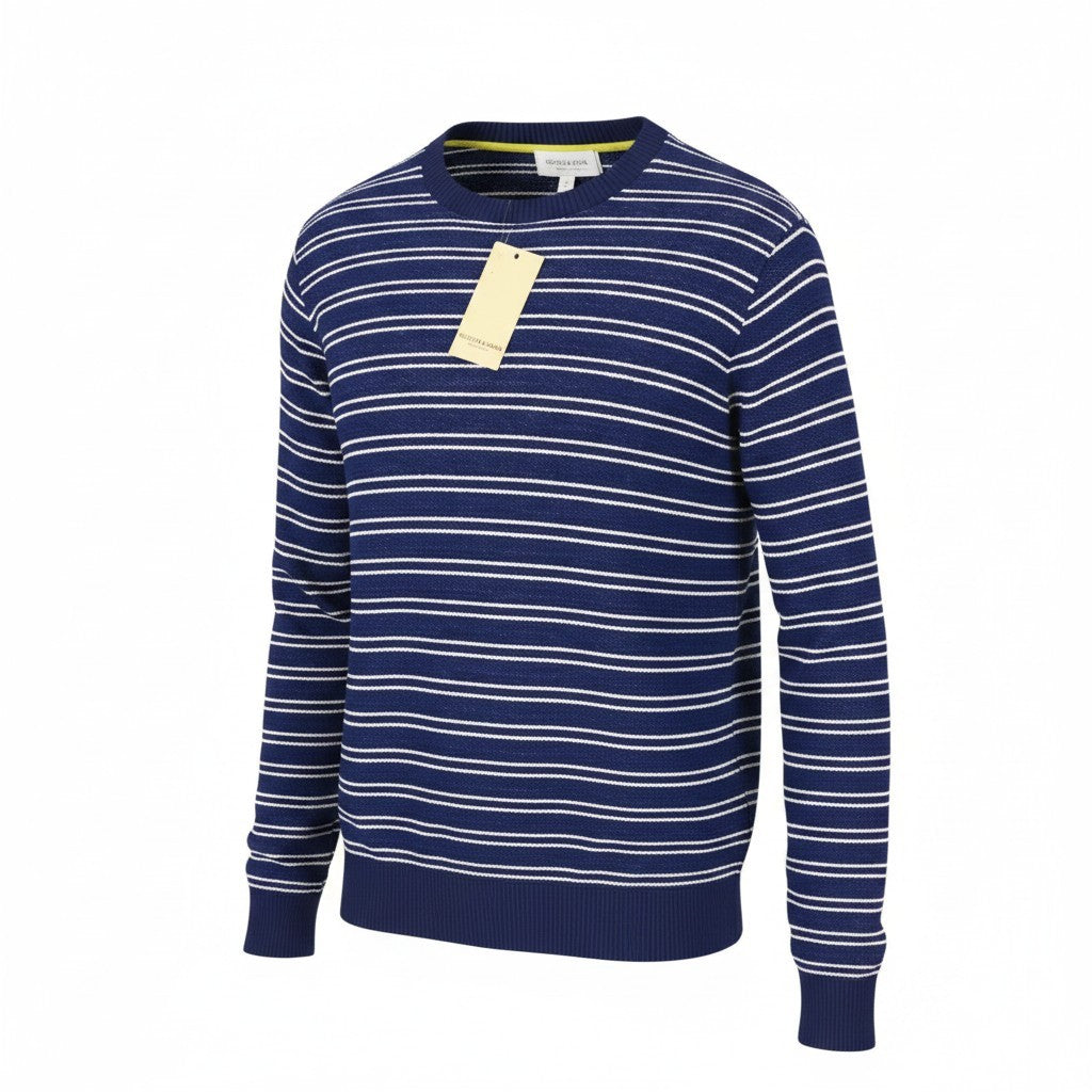 SCOTCH & SODA Men Sweatshirt M Blue Striped Soft Material Crew Neck Pull On