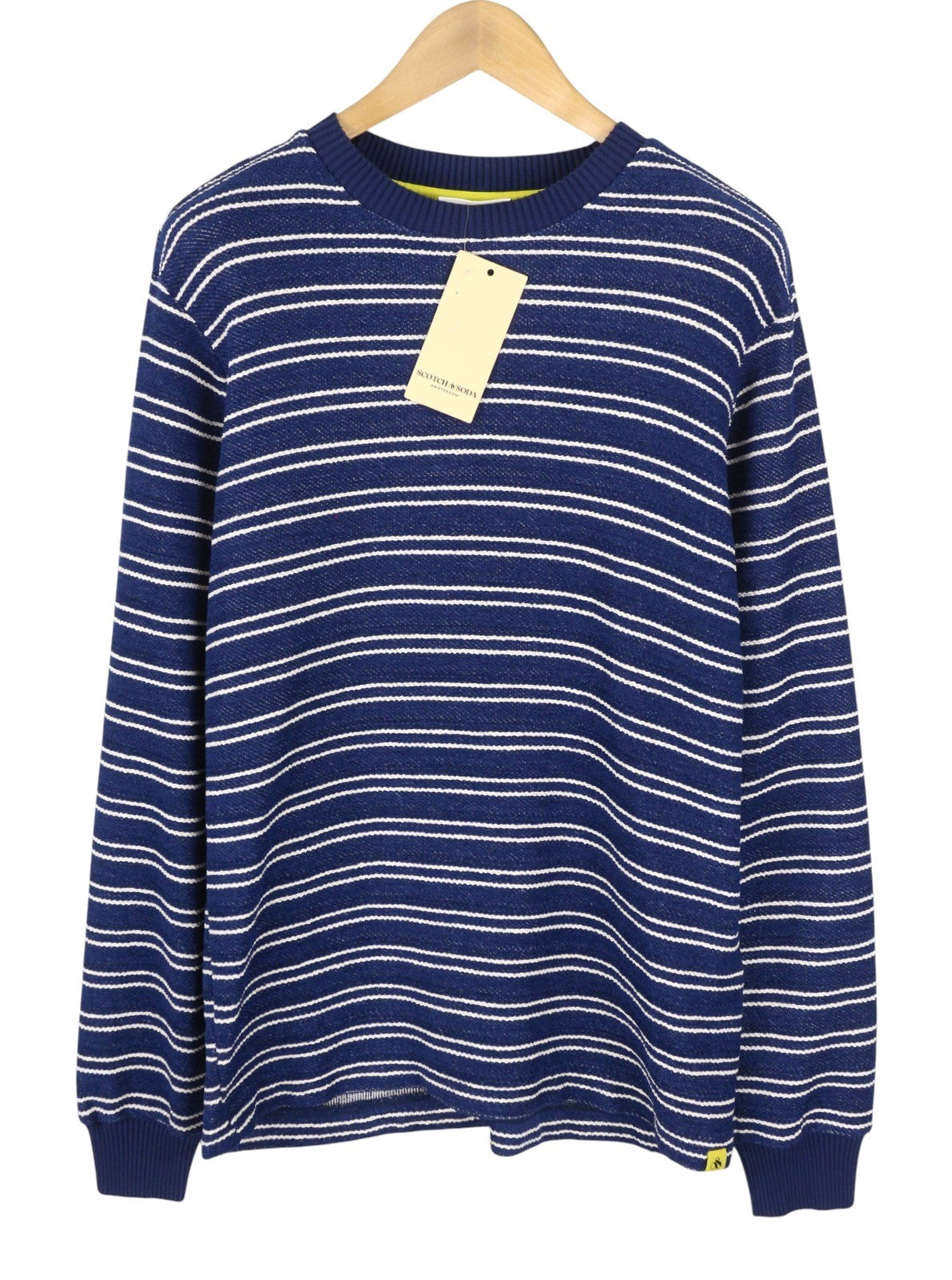 SCOTCH & SODA Men Sweatshirt M Blue Striped Soft Material Crew Neck Pull On