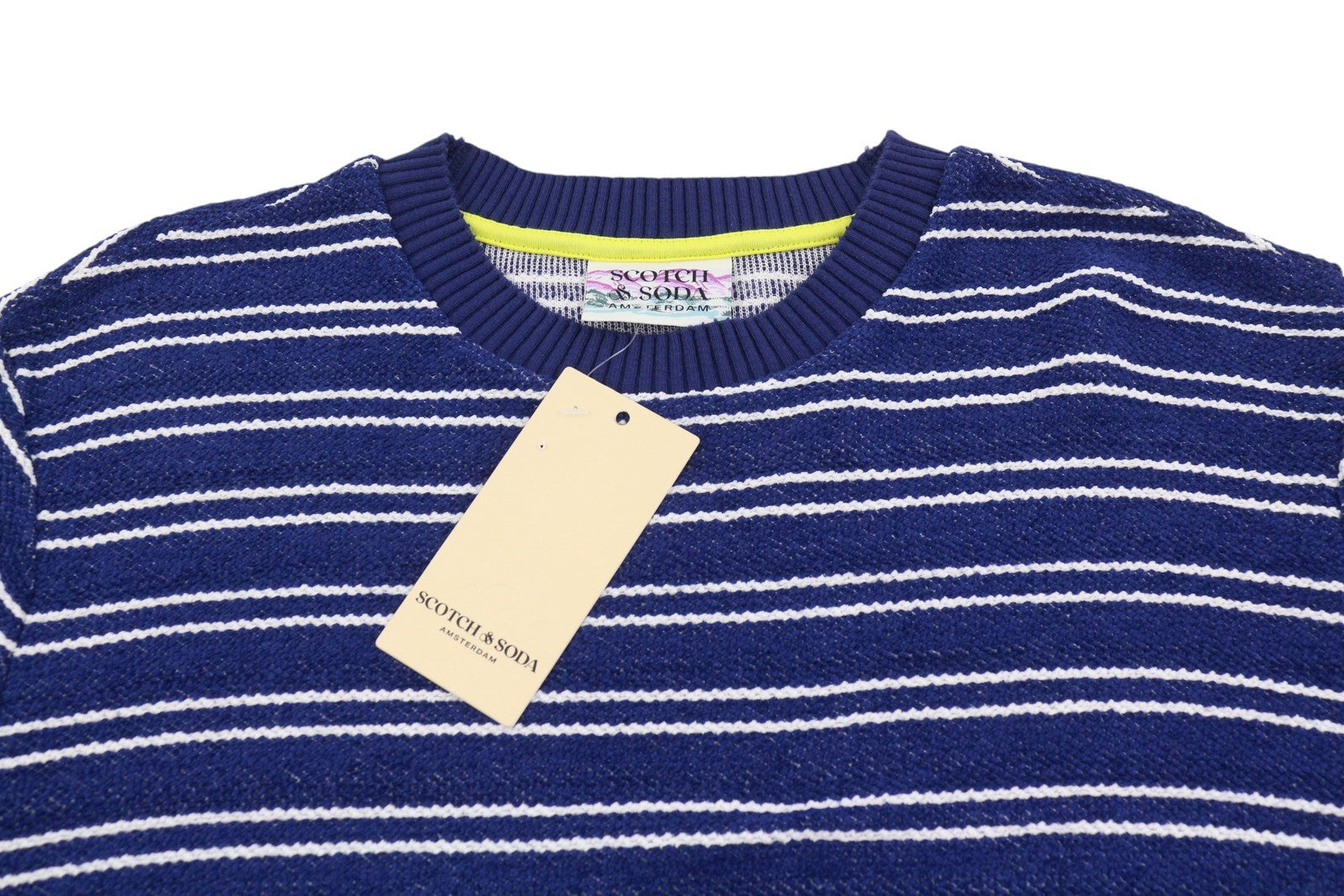 SCOTCH & SODA Men Sweatshirt M Blue Striped Soft Material Crew Neck Pull On